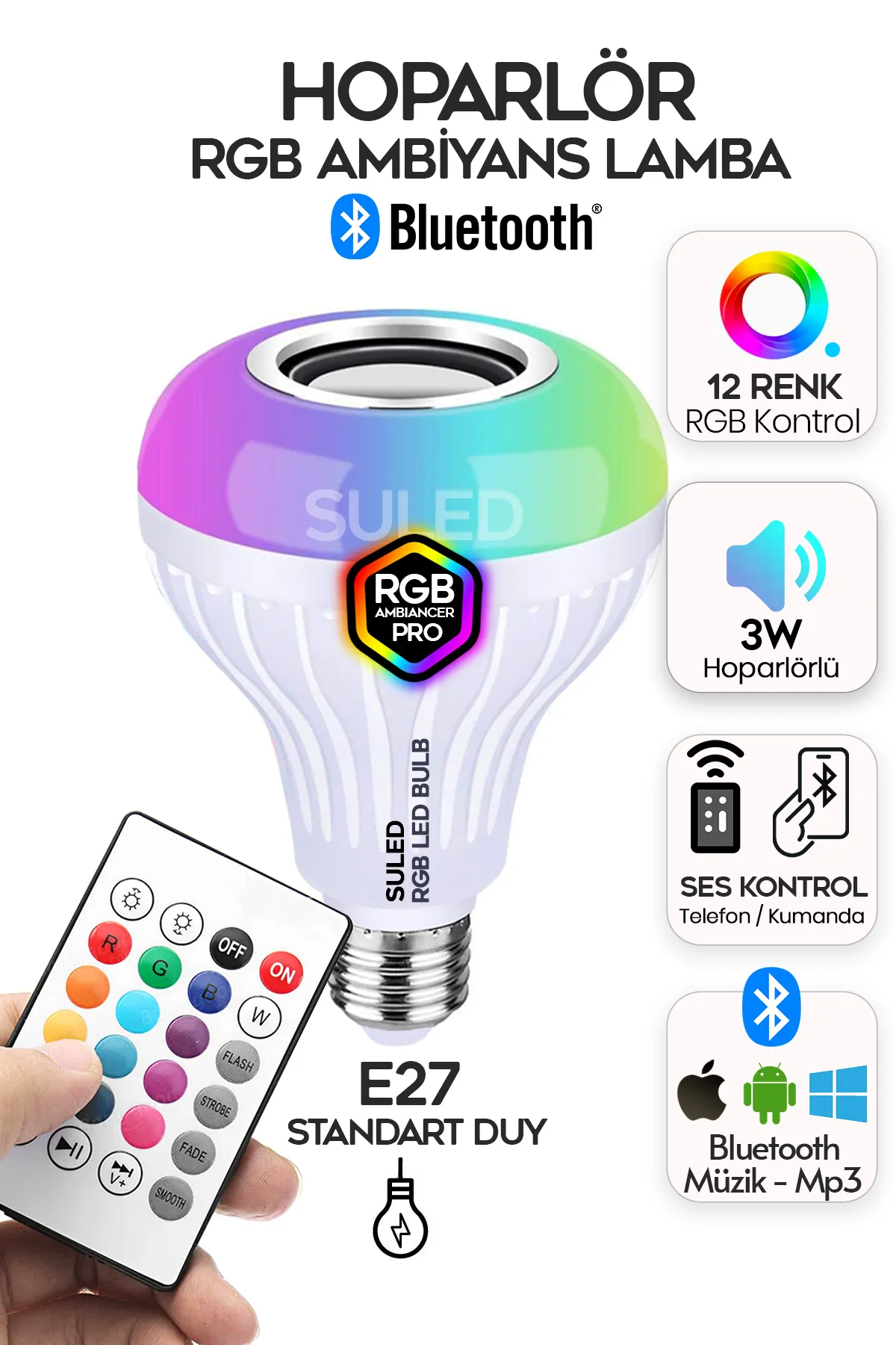 Bluetooth Hoparlör LED Lamba Rgb Bluetooth LED Ampul Hoparlör 